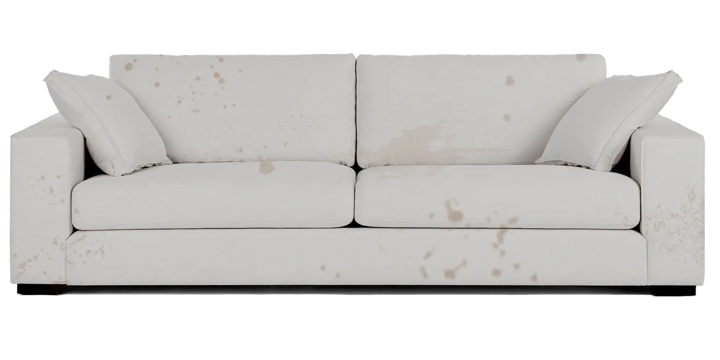 Upholstered sofa before and after professional cleaning by C&M Cleaning Services in Calgary